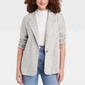 A New Day Striped Linen Blend Blazer Large NWT